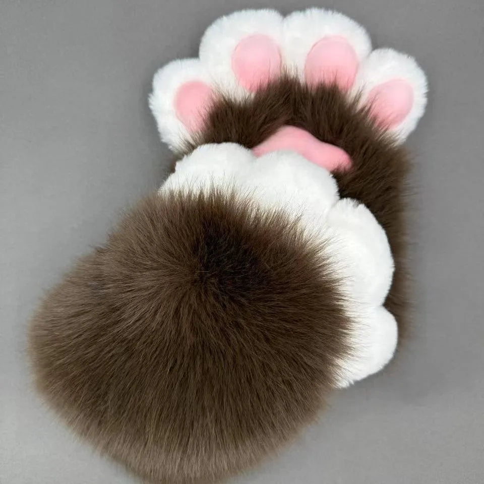 Colourful animal claw design cosplay gloves showing detailed fingers and bright colour pads on nylon material