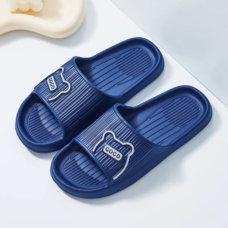 Cartoon bear EVA slippers in lemon yellow, open toe, non-slip sole, for bathroom house use