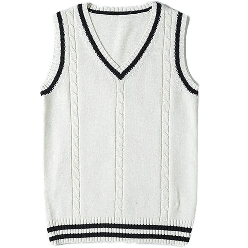 Women's V-neck striped knitted waistcoat sweater in acrylic fibre fabric available in multiple colours
