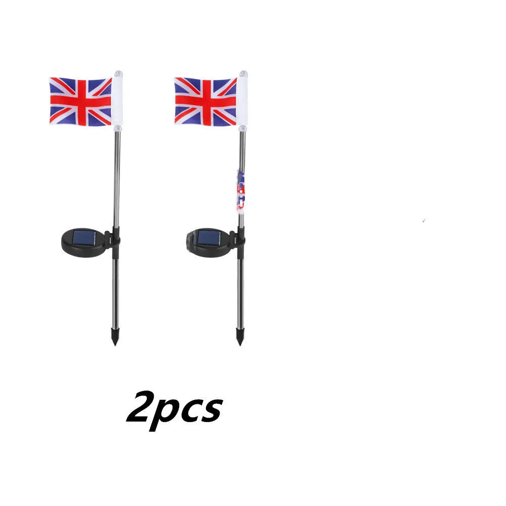 Solar garden flag light with American flag design on stainless steel pole