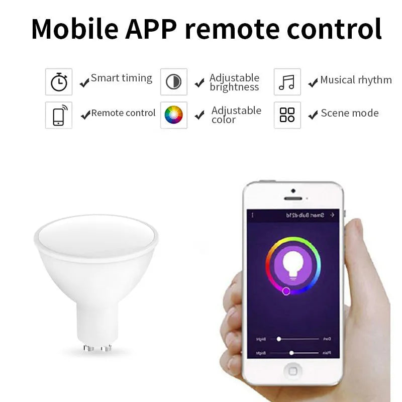 Smart RGBCCT GU10 LED spotlight with WiFi control and colour changing capability