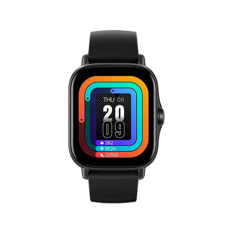 GT20 black smartwatch with alloy case and silicone strap showing touch screen display.