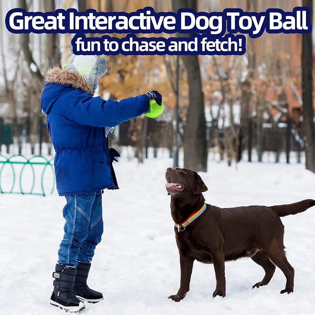 Green natural rubber dog squeaky toy ball for medium to large breed dogs