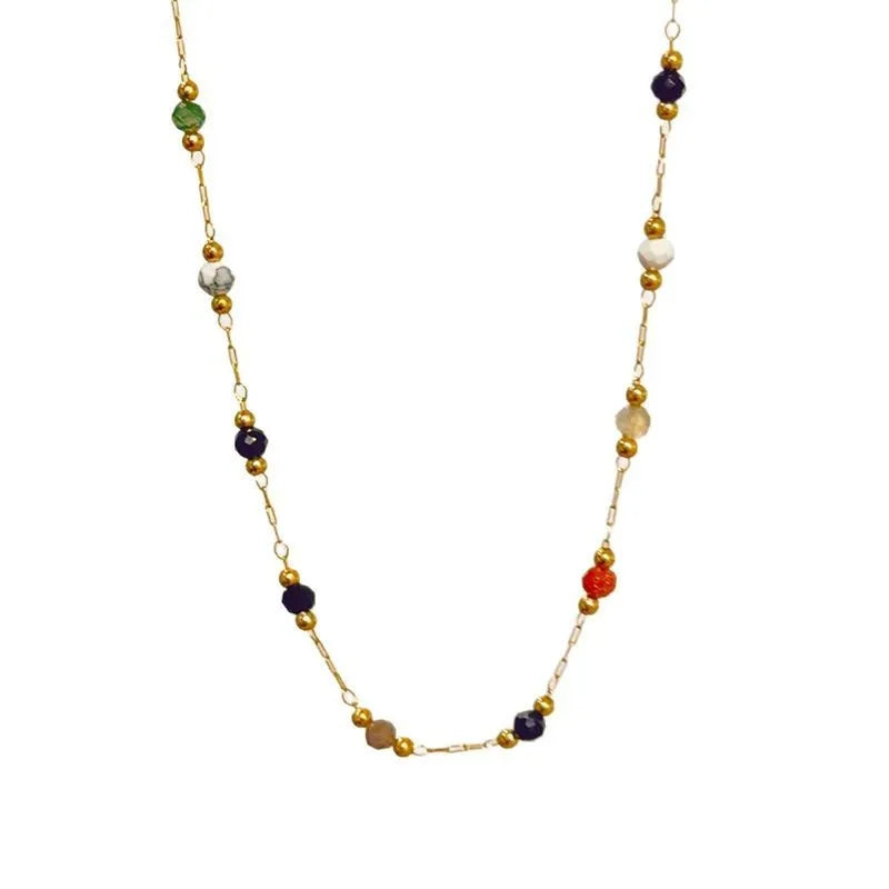 Women's titanium steel necklace with natural stone pendant in gold electroplated finish
