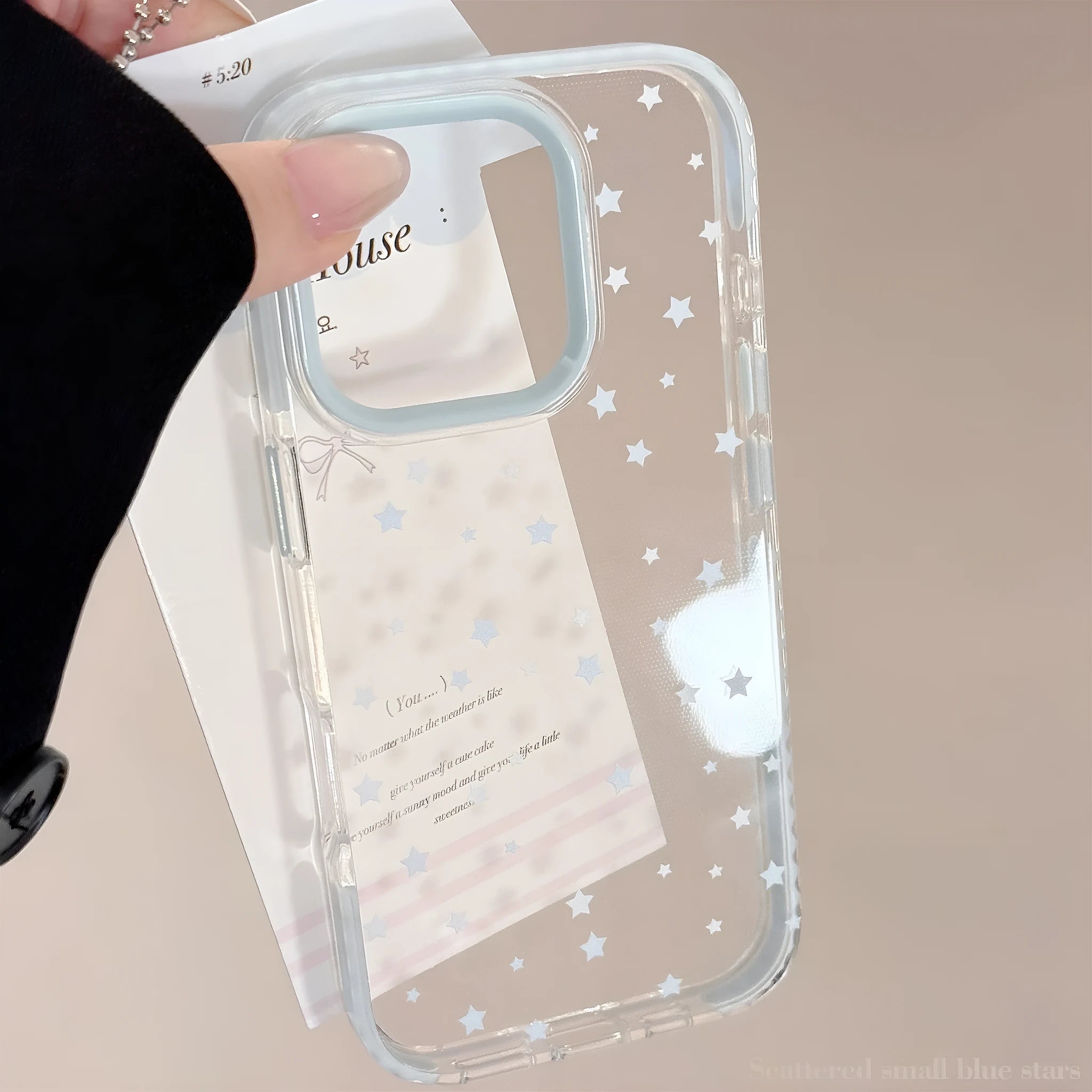 Blue edge and blue star dots TPU phone case for Apple iPhone, transparent back