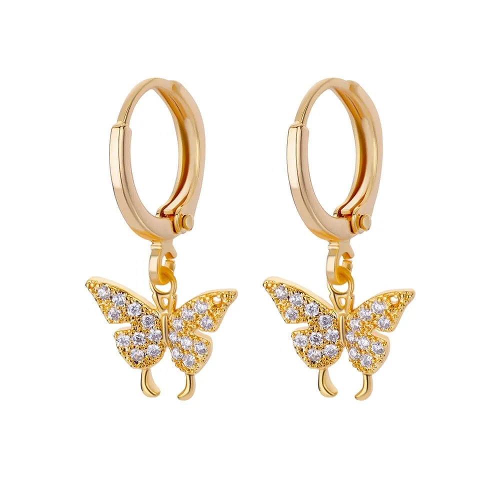 Irregular geometric butterfly earrings with heart and star shapes in copper with multiple colour options