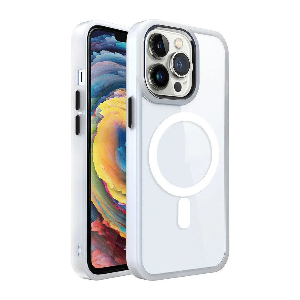 Magnetic transparent silicone phone case for iPhone models in multiple colour options