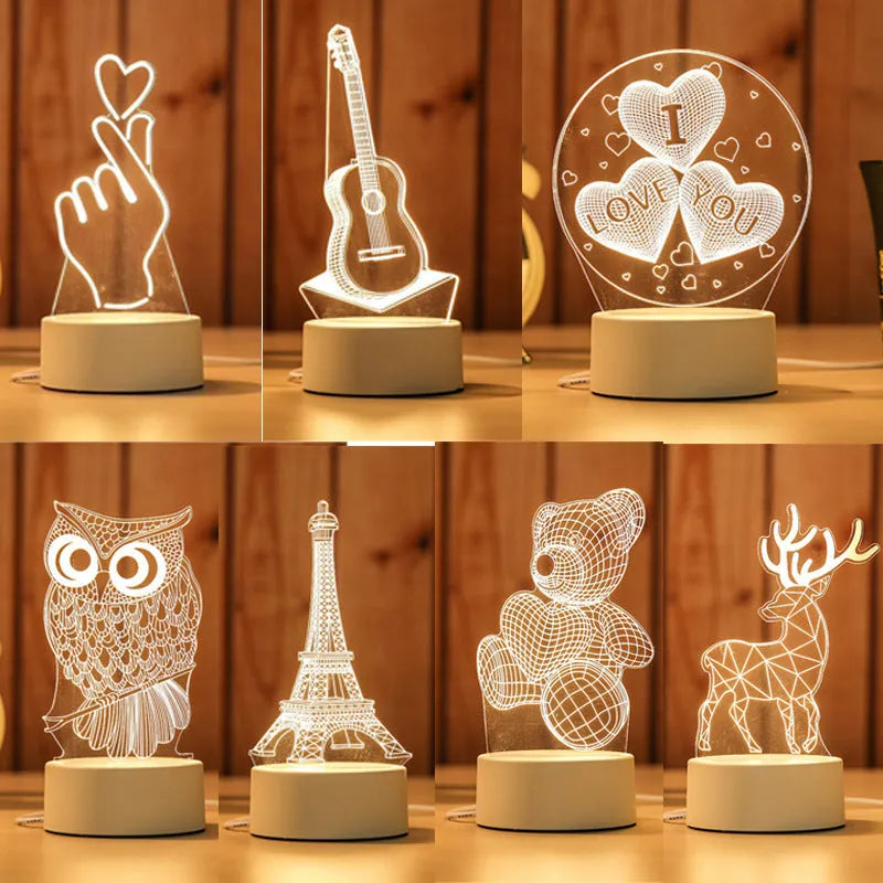 USB acrylic night light 4W touch control three colour temperatures bedside decoration 20x17.5cm