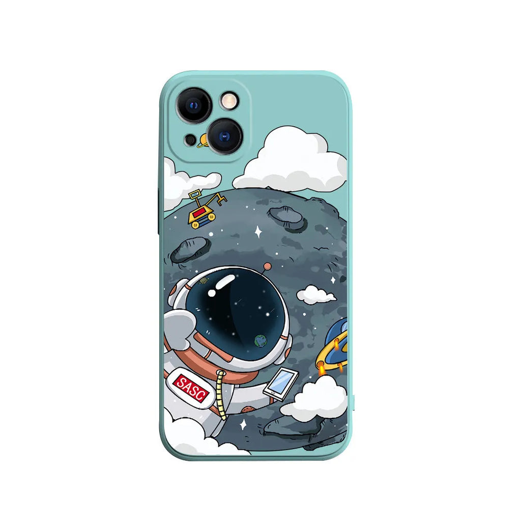Rubik's Cube TPU phone case with side astronaut cartoon design for iPhone