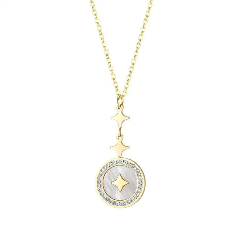 Women's titanium steel necklace with six-pointed star diamond pendant on 42cm O-ring chain