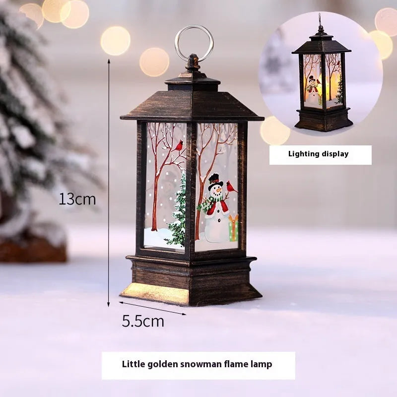 Christmas portable oil lamp with Santa Claus design, plastic construction, battery powered LED light for indoor outdoor hanging decoration