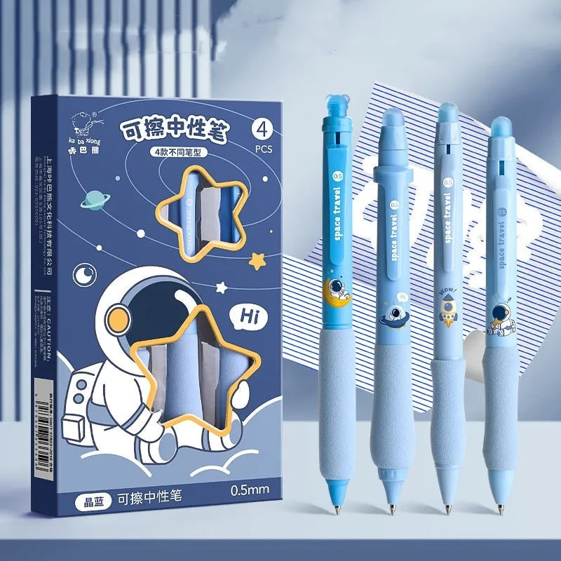 Cartoon printed erasable gel pen with 0.5mm tip in black and crystal blue ink options