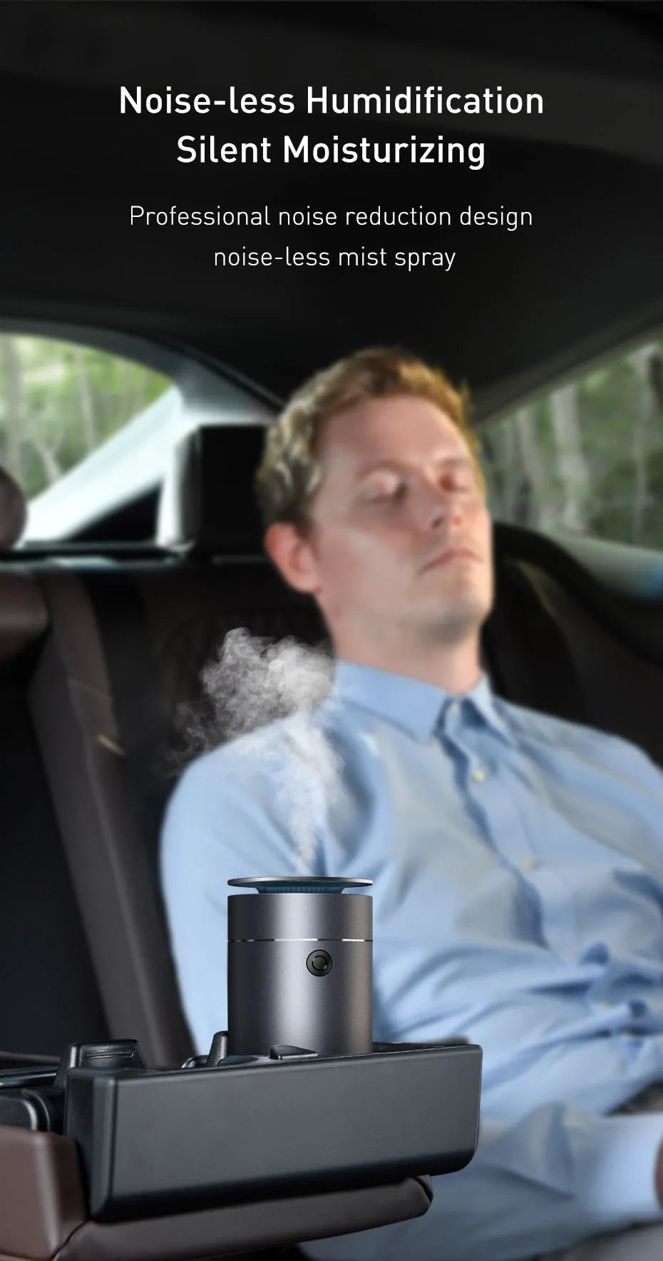 Time car air purifier in Grey with metal casing placed in a car interior