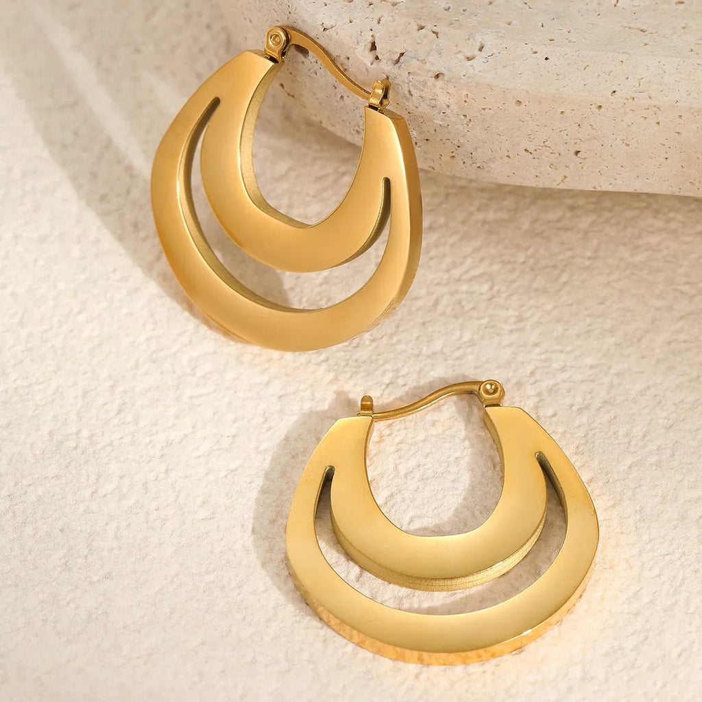 Geometric French earrings with circular ring design in gold and steel tone options