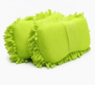Silver green chenille microfiber car wash sponge measuring 14x25cm