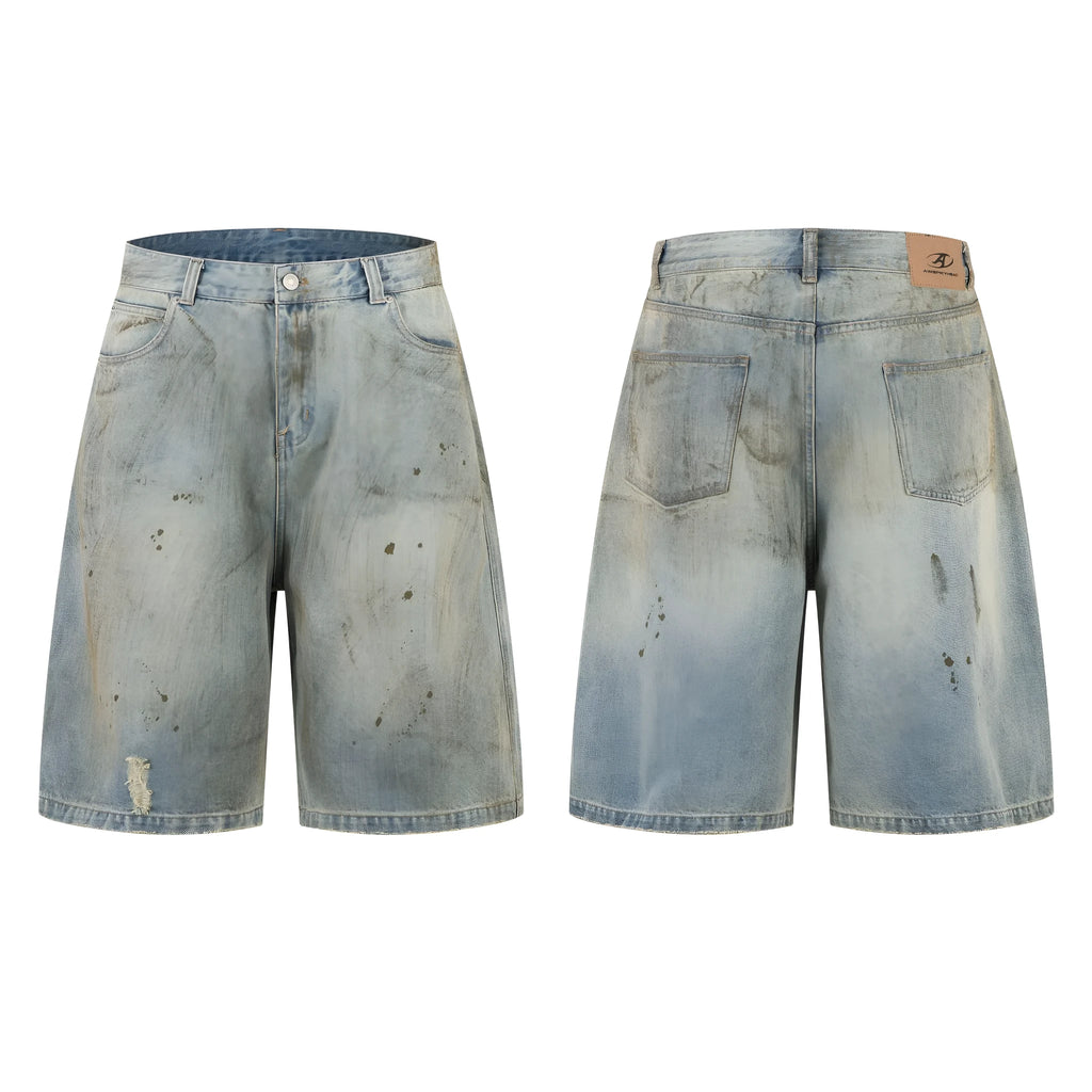 Blue cropped straight-leg denim jeans with mid-length fit and zipper fly closure