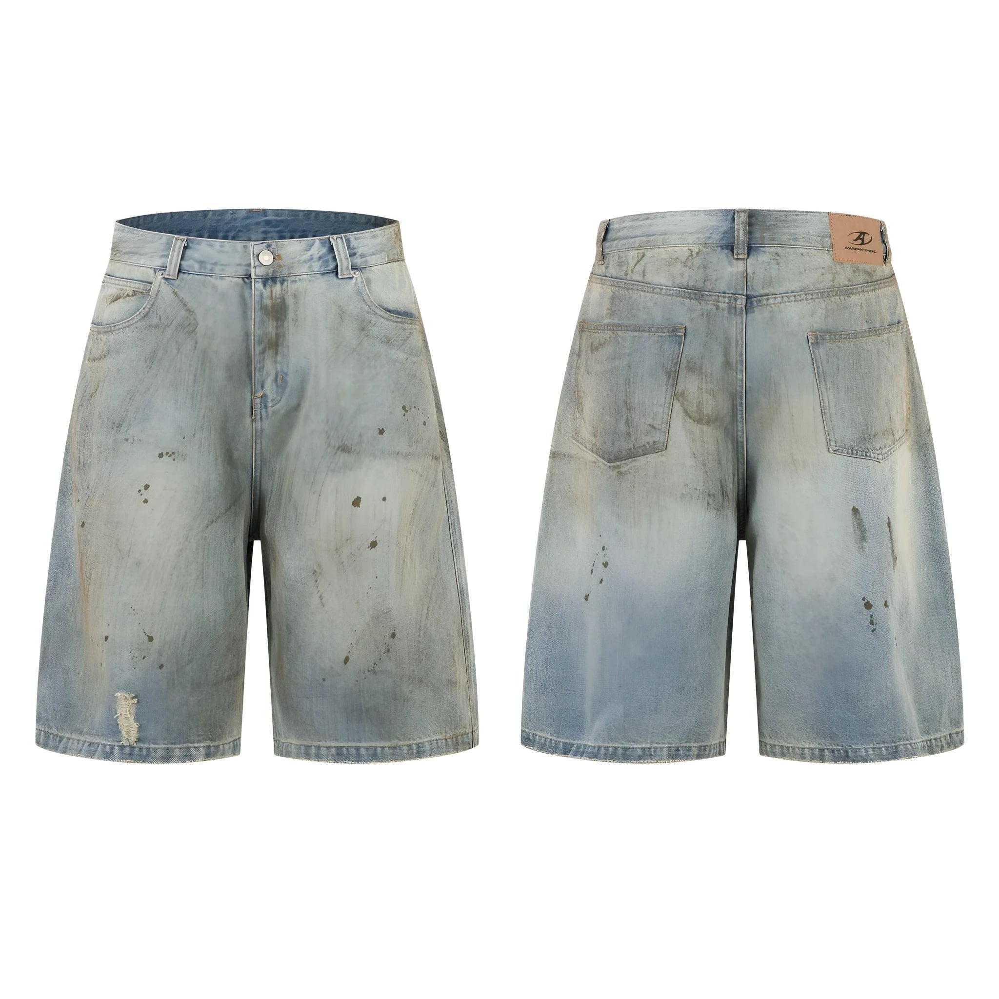 Blue cropped straight-leg denim jeans with mid-length fit and zipper fly closure