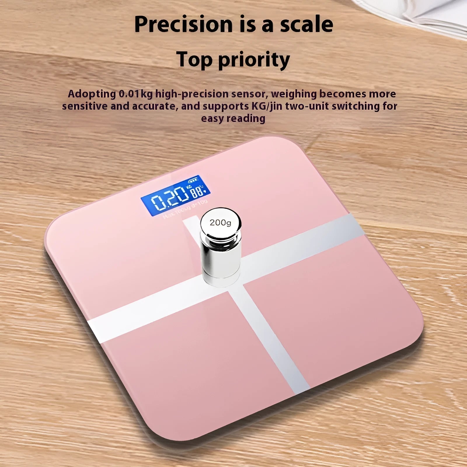 Digital bathroom weighing scale in 26cm square format with multiple colour and power options