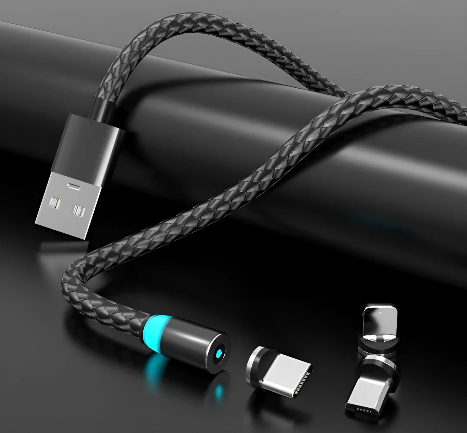 Magnetic charging cable with breathing light indicator in multiple colours and lengths