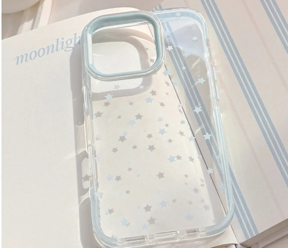 Blue edge and blue star dots TPU phone case for Apple iPhone, transparent back