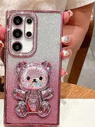 Silicone diamond plated all-inclusive phone case in rose gold for iPhone 15