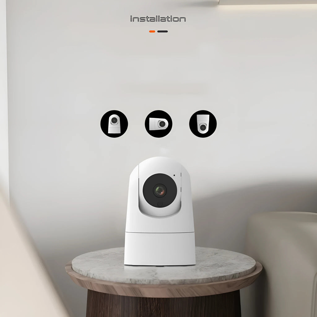 Compact indoor security camera with two-way voice on a shelf