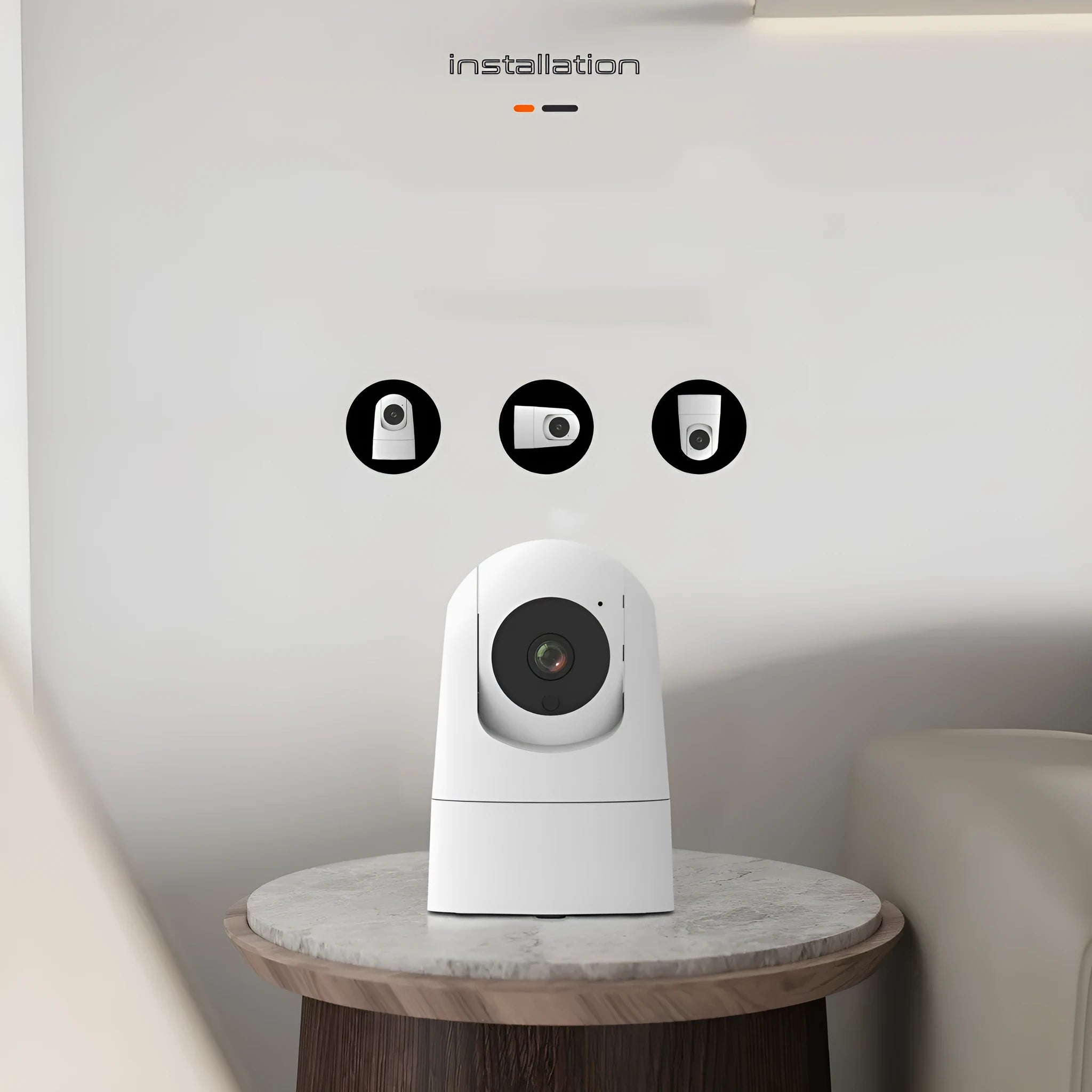 Compact indoor security camera with two-way voice on a shelf