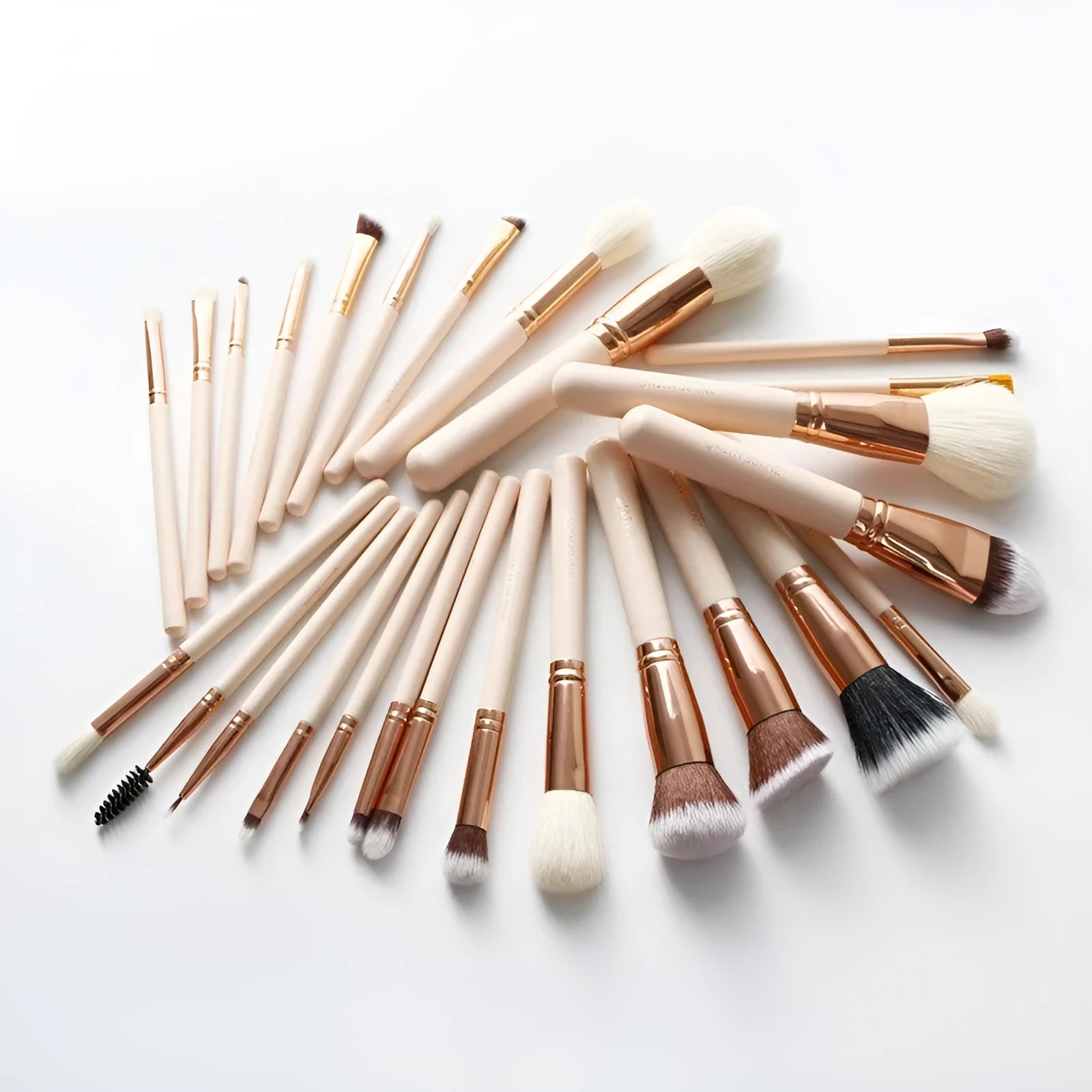 26 pink makeup brushes with wool heads and wooden handles in PU carrying case