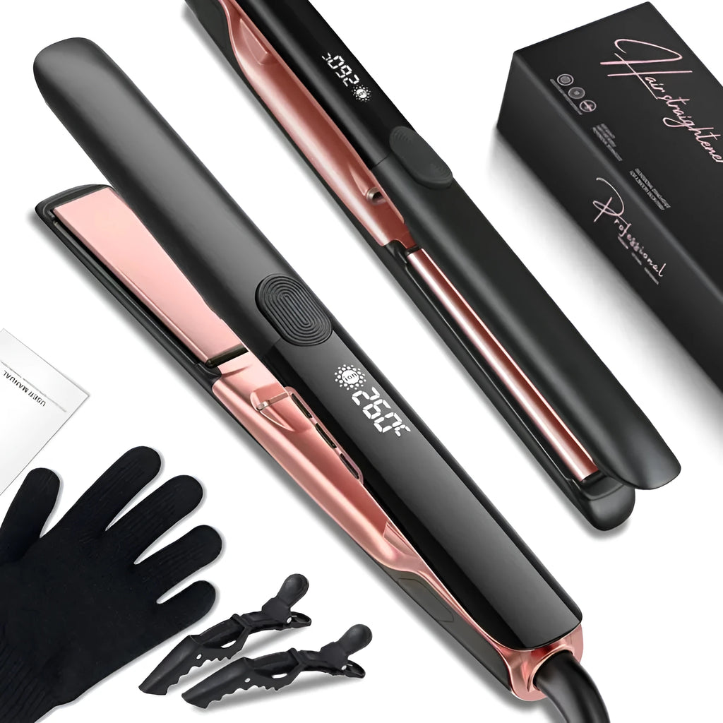 Hair straightener with temperature display showing 207℃ and negative ion technology