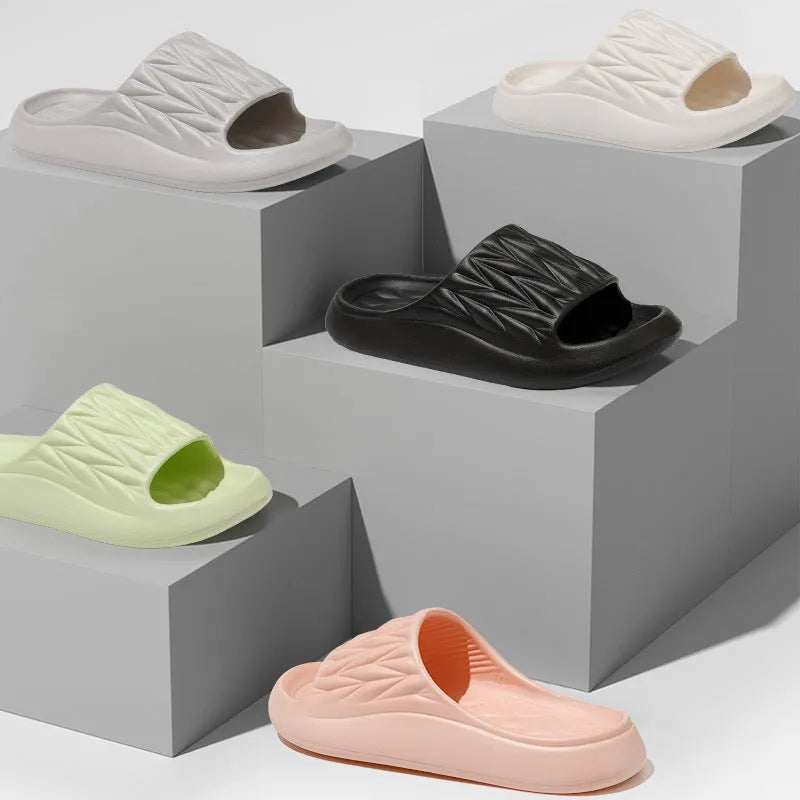 Leaf texture design EVA slippers in five colours with anti-slip sole for indoor household use