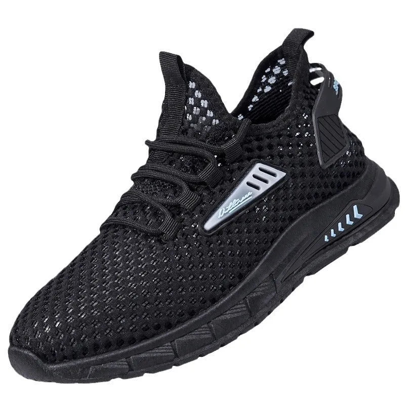 Men's mesh breathable sneaker in synthetic leather with lace-up front and EVA sole