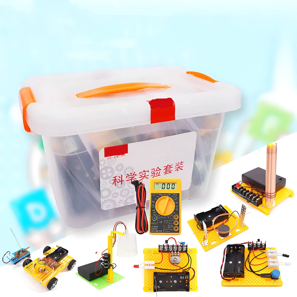 Handmade DIY electronic science experiment set with plastic solar fan and motor parts for students aged 7-14