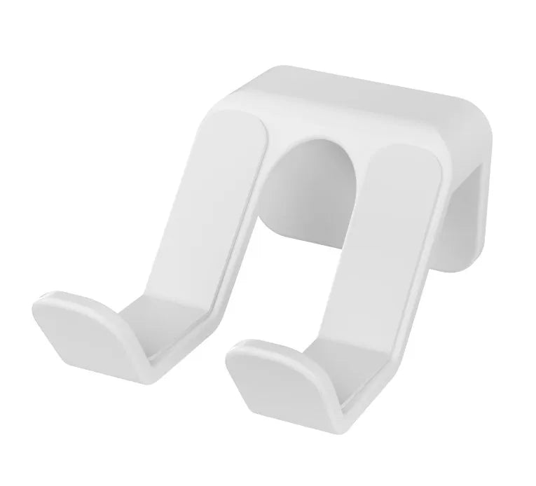 Universal non-perforated game handle wall hanging rack in black, white, or pink colour for organising controllers and headsets