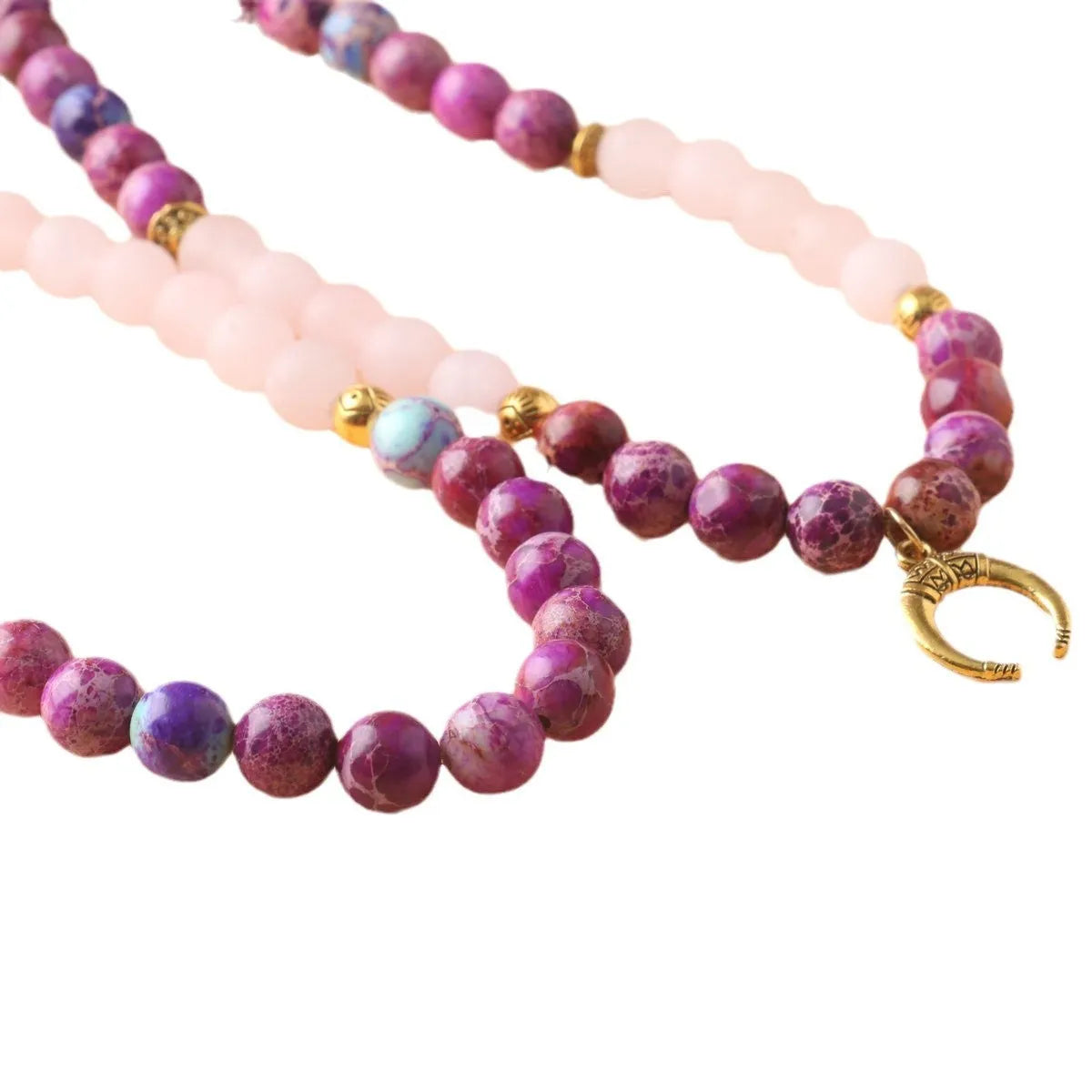 Pink crystal emperor stone round bead pendant necklace on 45cm chain