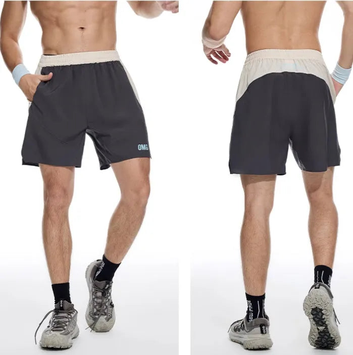 Men's loose grey workout shorts with an elastic lace-up waistband for gym training