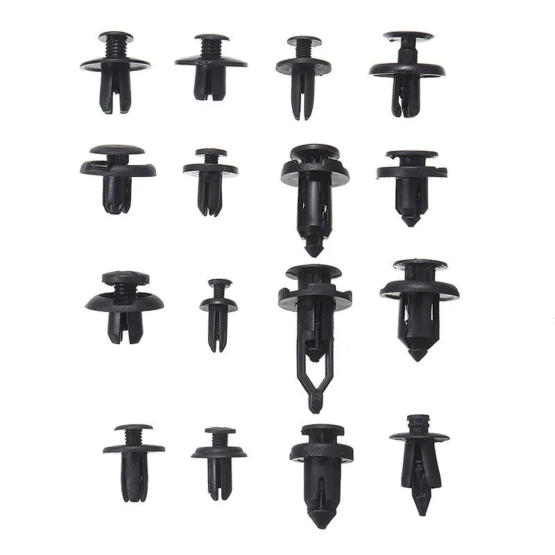 Automotive fastener kit with 721 boxed buckles, screwdriver, rocker, cable ties, and gaskets in carton packaging