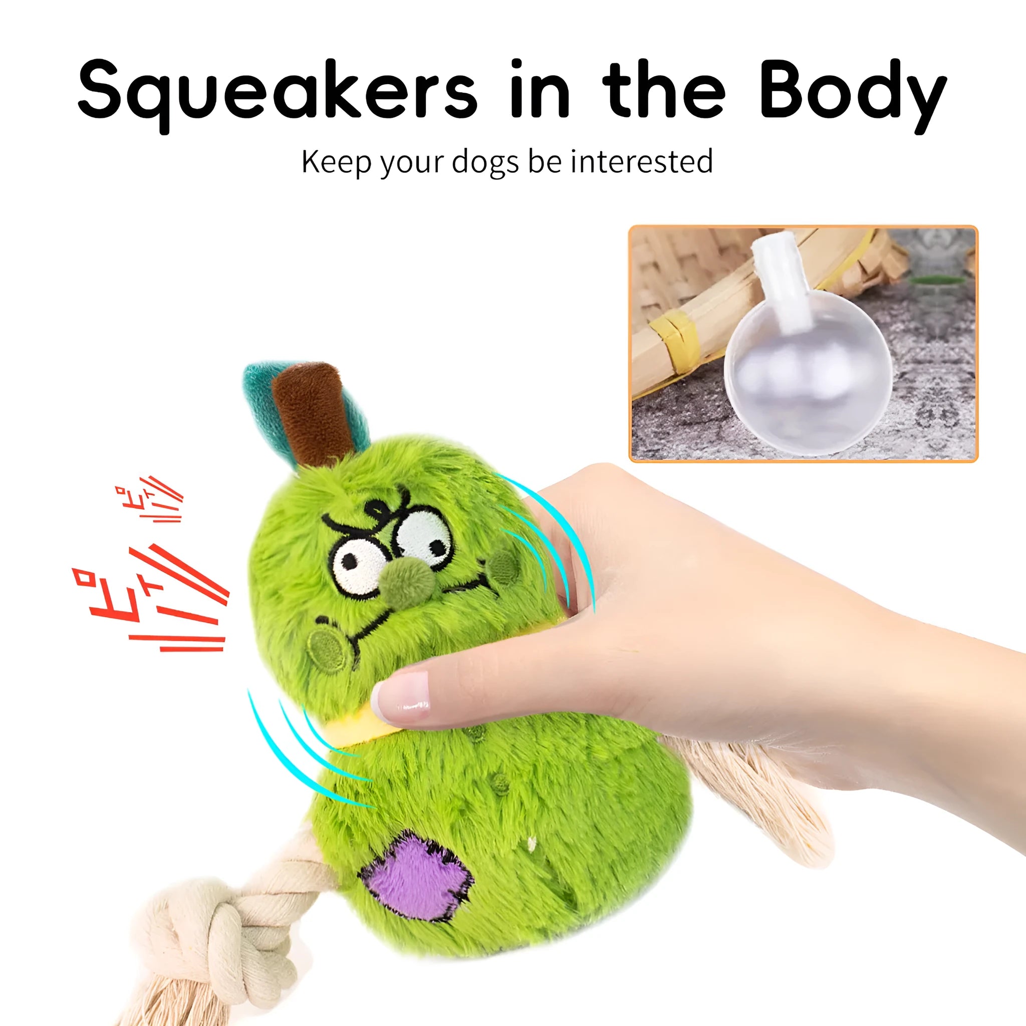 Green and purple plush rope knot dog toy for tug of war and dental care.