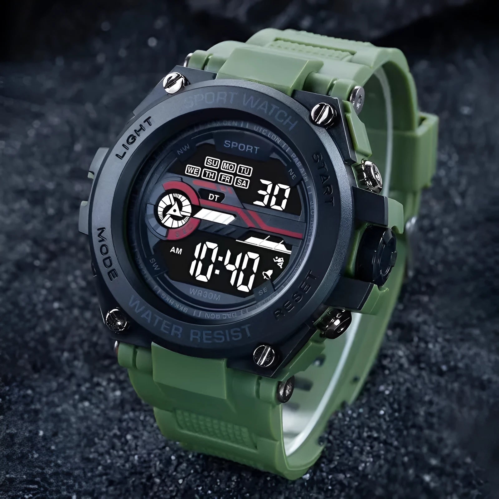 Digital electronic watch for teenagers and students showing multiple colour options