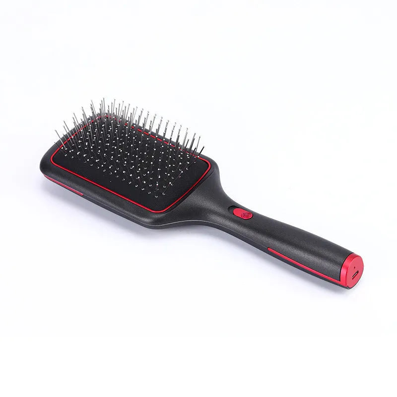 Black wireless charging straight hair comb with negative ions and tourmalene ceramic heat conductor