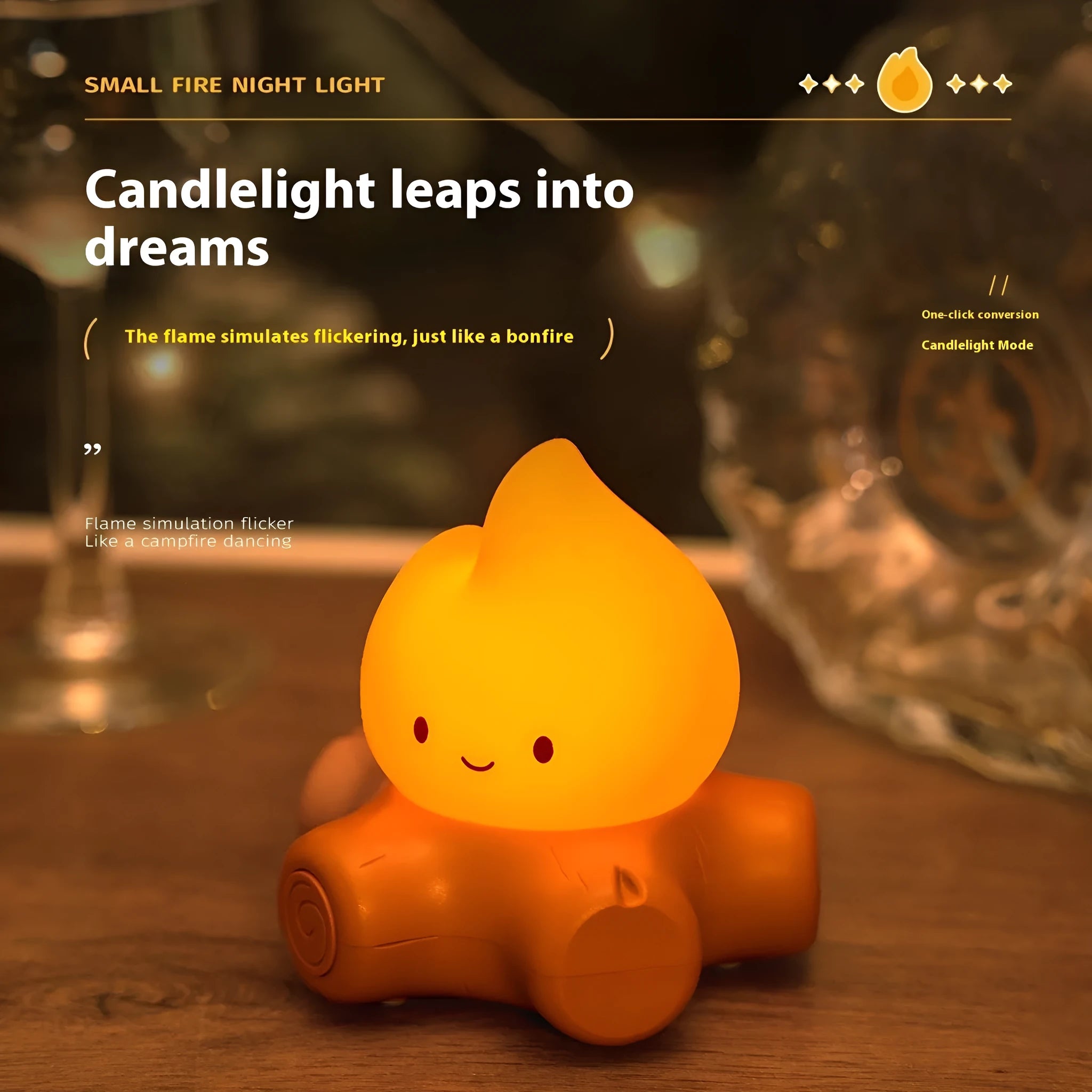 Cartoon small fire pile night lamp with ABS shade and built-in battery