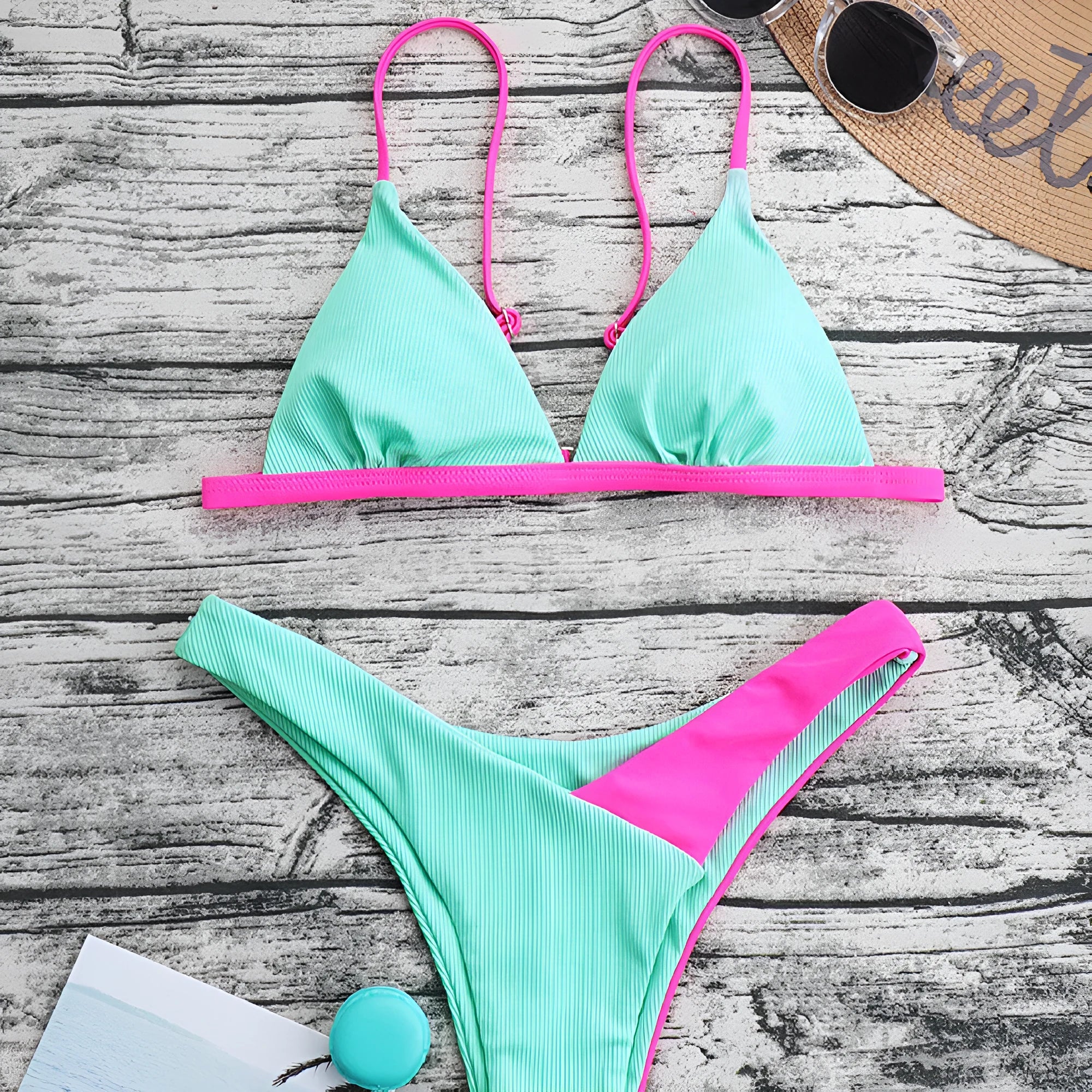 Women's European style nylon bikini set in Pattern 1 and Pattern 2 designs