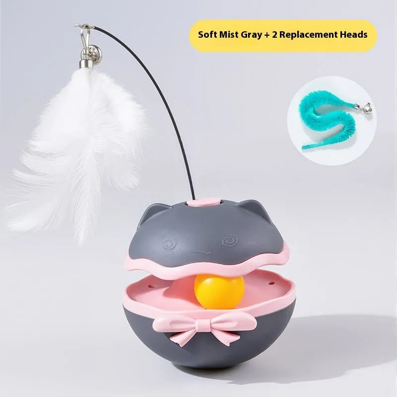 Electric automatic rotating cat teaser wand toy in lemon yellow, sky blue, or grey.