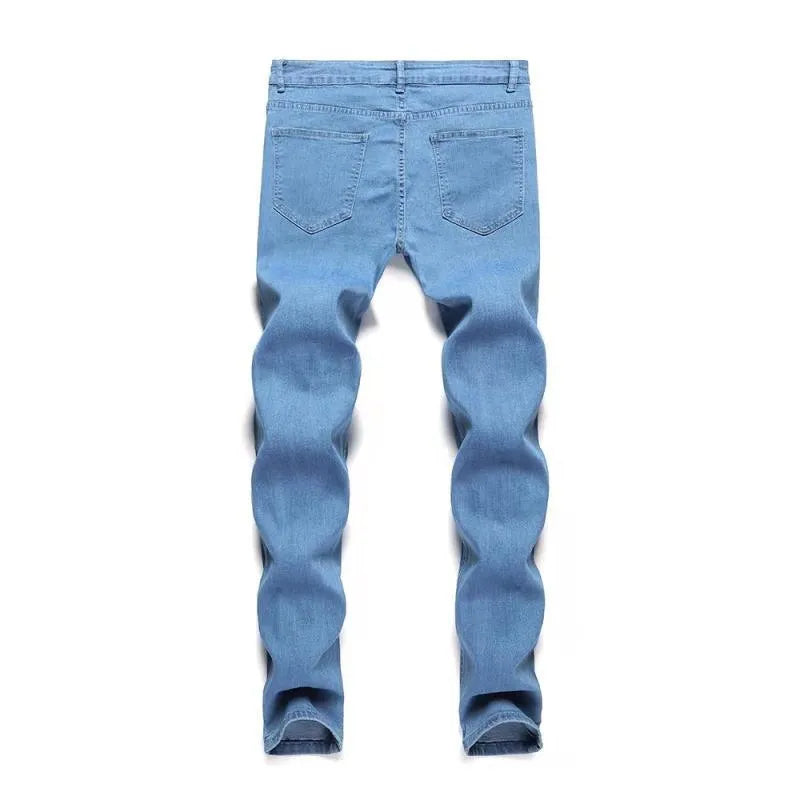 Men's blue ripped stretch denim jeans mid-waist trousers size options S to XXXL