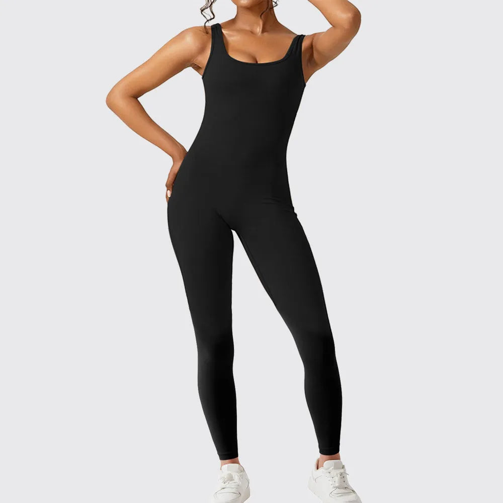 Women's sleeveless polyester yoga jumpsuit in various colours