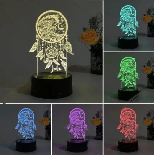 Black base acrylic dream catcher night light with remote control and USB power cable