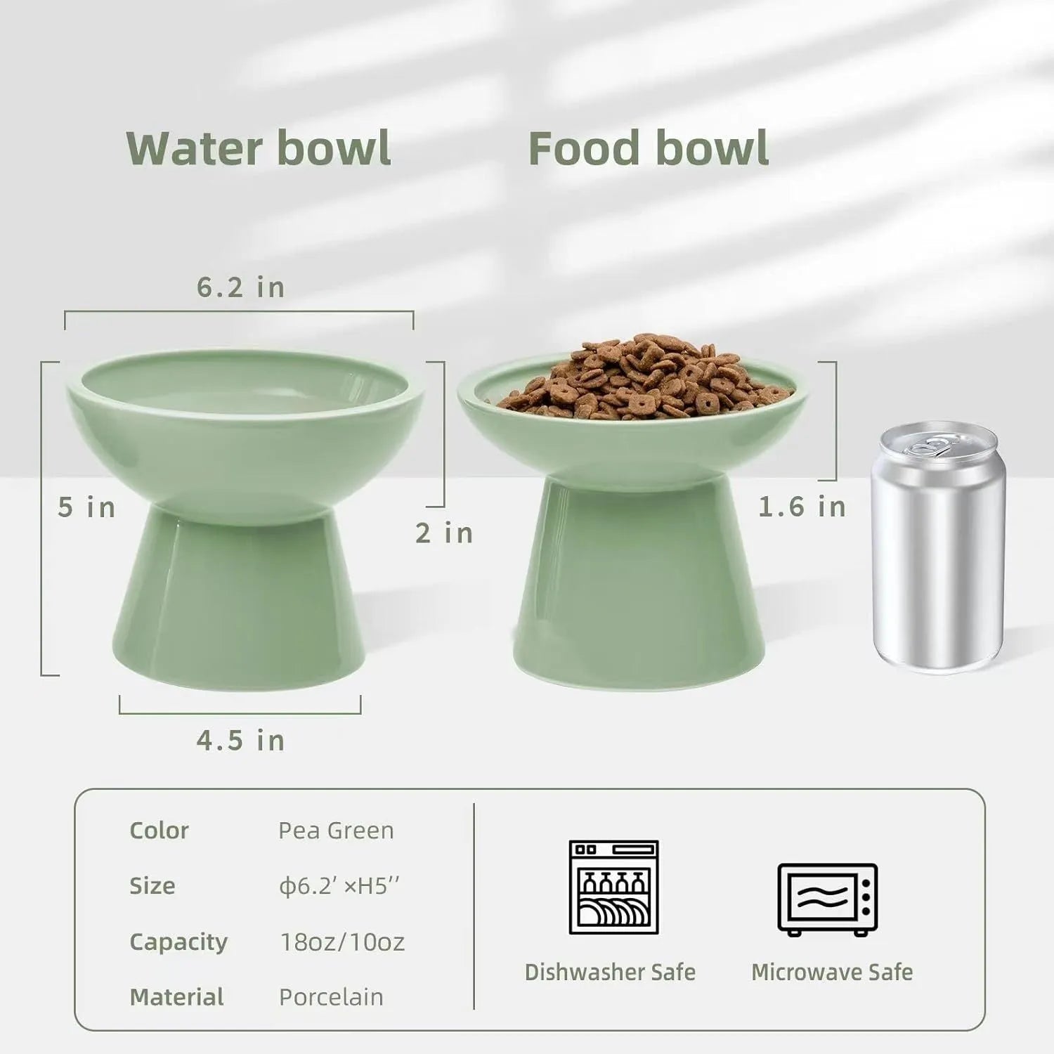 Ceramic elevated cat bowl with wide shallow design in blue, green, pink or white