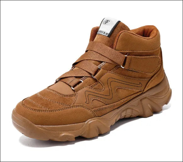 Men's black leather lace-up walking shoes with thick rubber soles