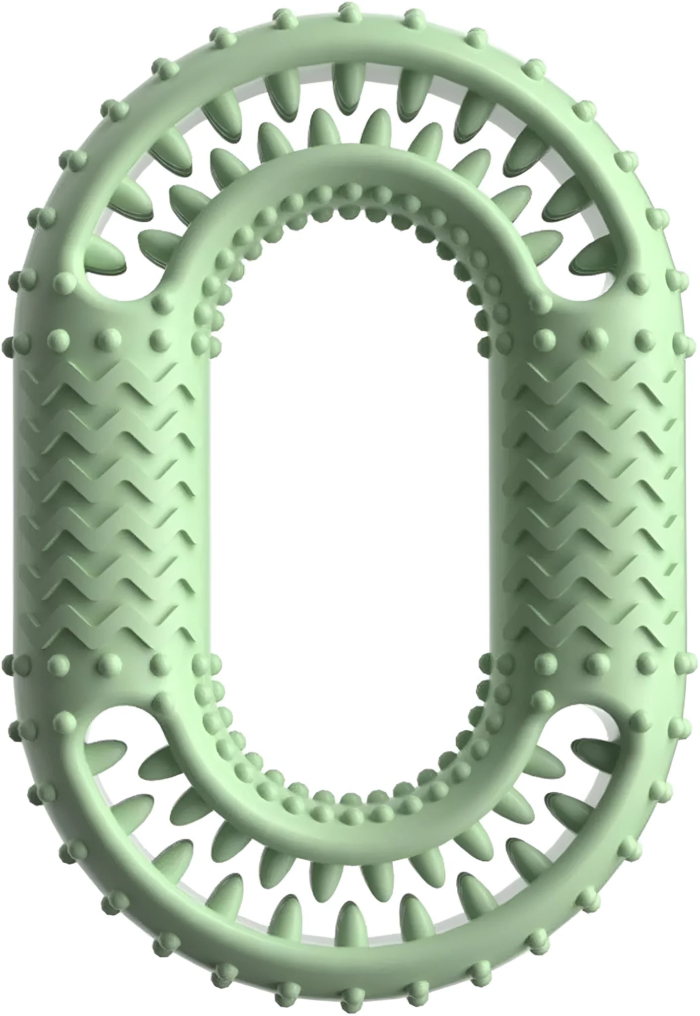 Blue O-ring shaped dog chew toy for aggressive chewers and dental health on a plain background.