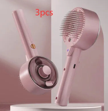 Ceramic white pet grooming brush with UVC light, mist sprayer, and fine needles for dog and cat hair removal