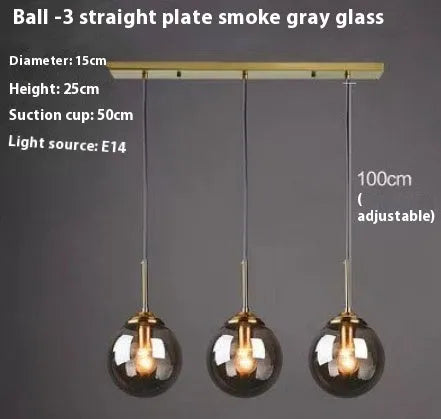 Modern round chandelier with glass balls in a Nordic style, mounted on a ceiling.